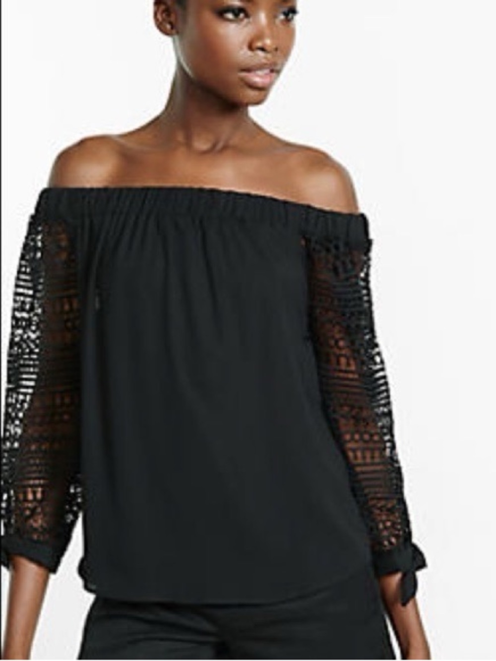 Express Off The Shoulder Black Lace Sleeves Blouse